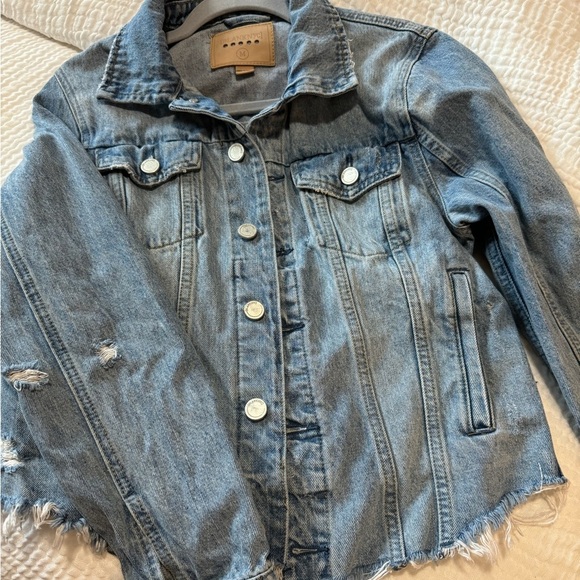 BlankNYC Blue Distressed Button Denim Jacket Coat l M - Picture 4 of 9